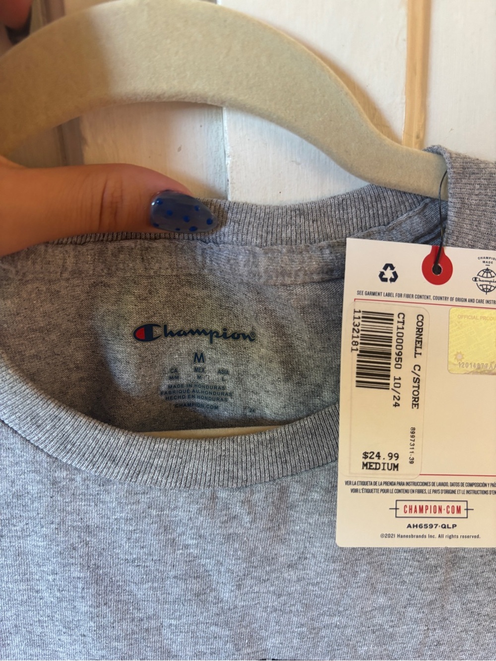 Champion Gray Cornell University Bookstore Short Sleeve Tee with Red Logo - Picture 2 of 7